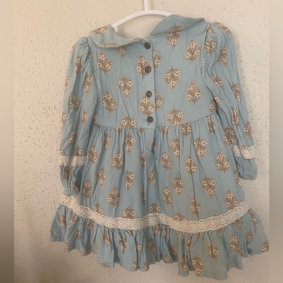 Tommy Bahama Baby Dress 12M • Blue Floral Print • Long Sleeve Ruffle Hem - Picture 3 of 9